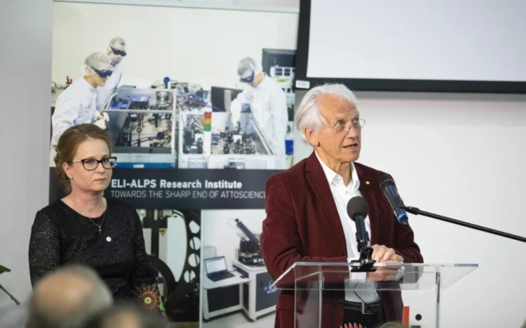Prof. Gérard Mourou starting SYLOS laser system in ELI-ALPS Research Institute.